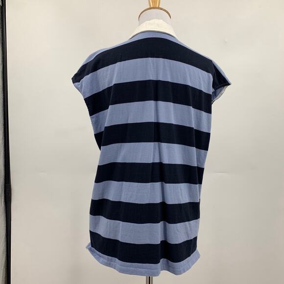Maeve Top Women M Medium Multi Rugby Striped Cap Sleeve Polo Shirt Anthropologie - Picture 4 of 11
